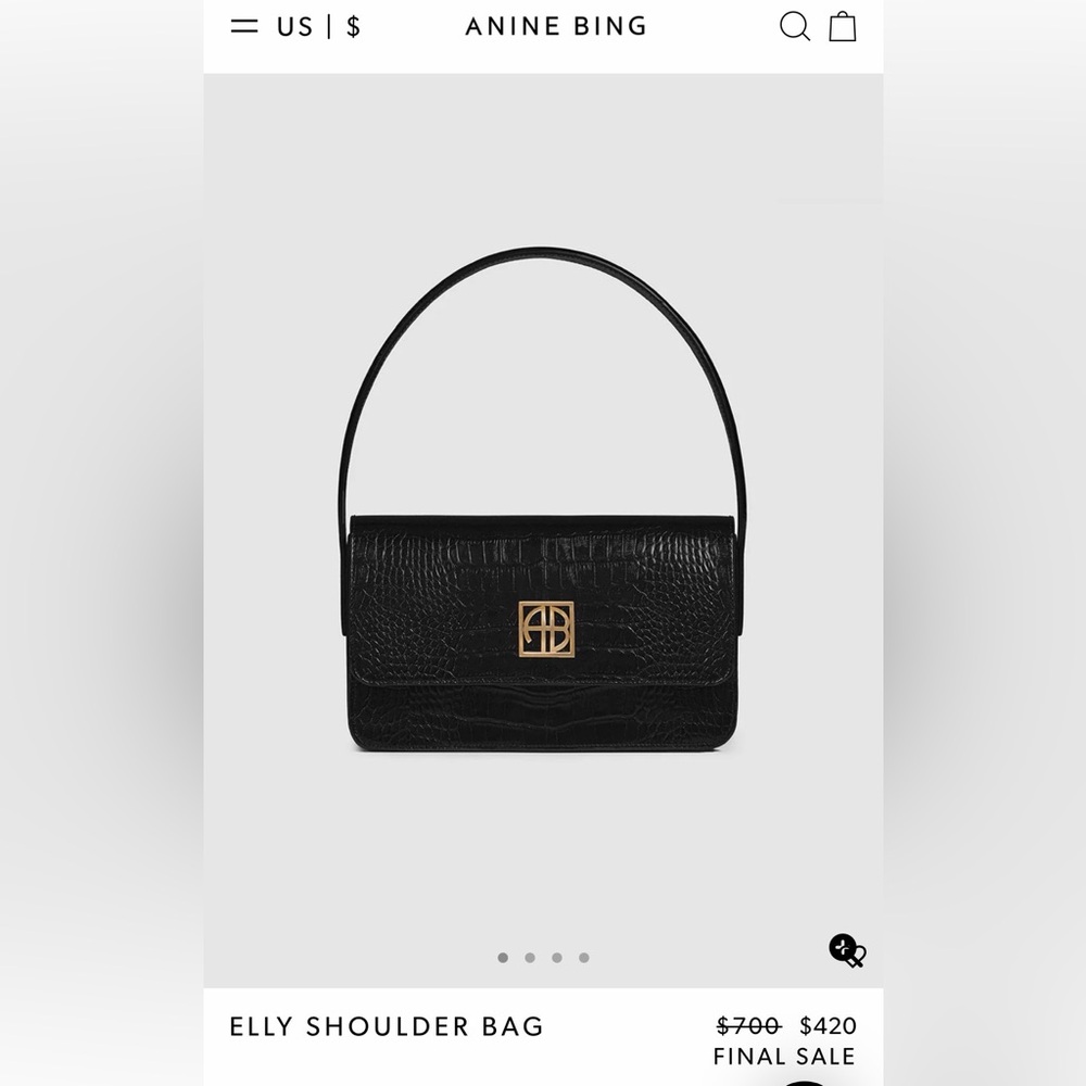 Anine Bing Black Croc-Texture ELY Shoulder Bag